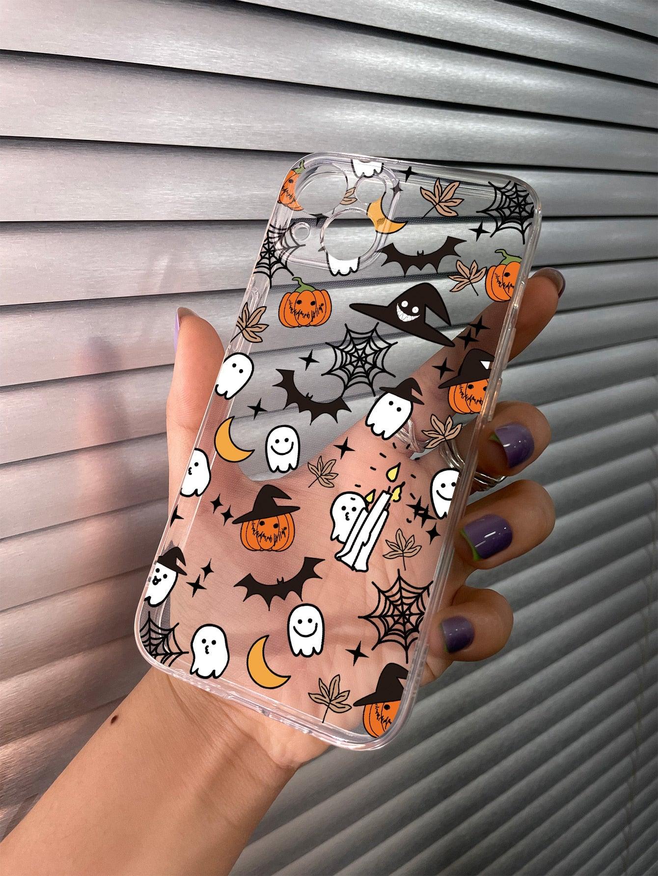 Halloween Pumpkin & Bat Print Clear Phone Case - Lasercutwraps Shop