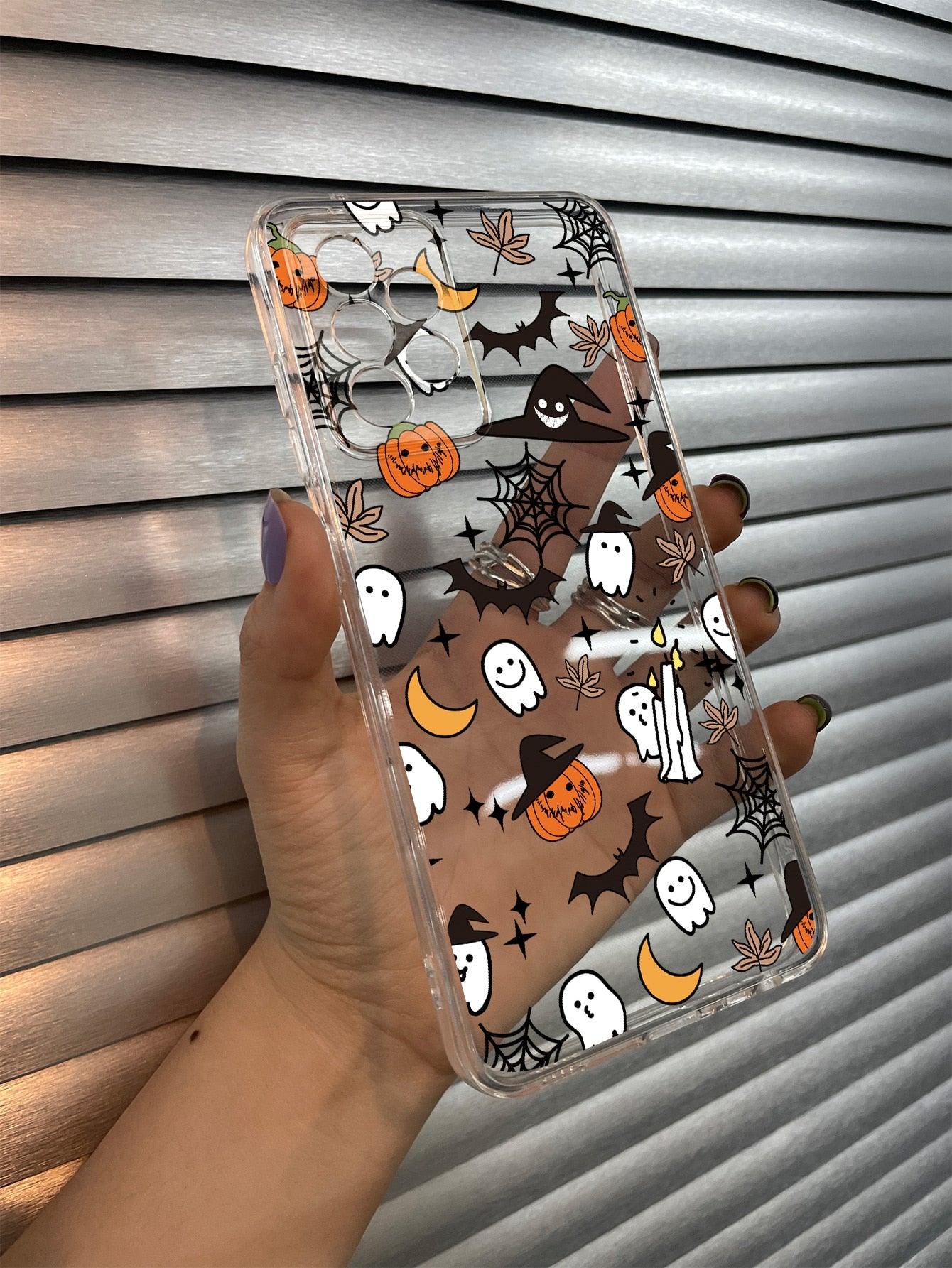 Halloween Pumpkin & Bat Print Clear Phone Case - Lasercutwraps Shop