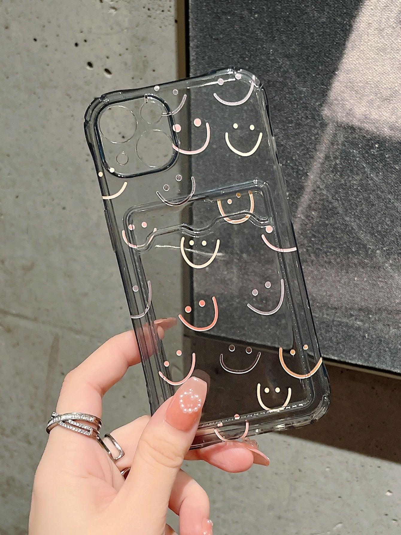 Cartoon Face Clear Card Slot Phone Case - Lasercutwraps Shop