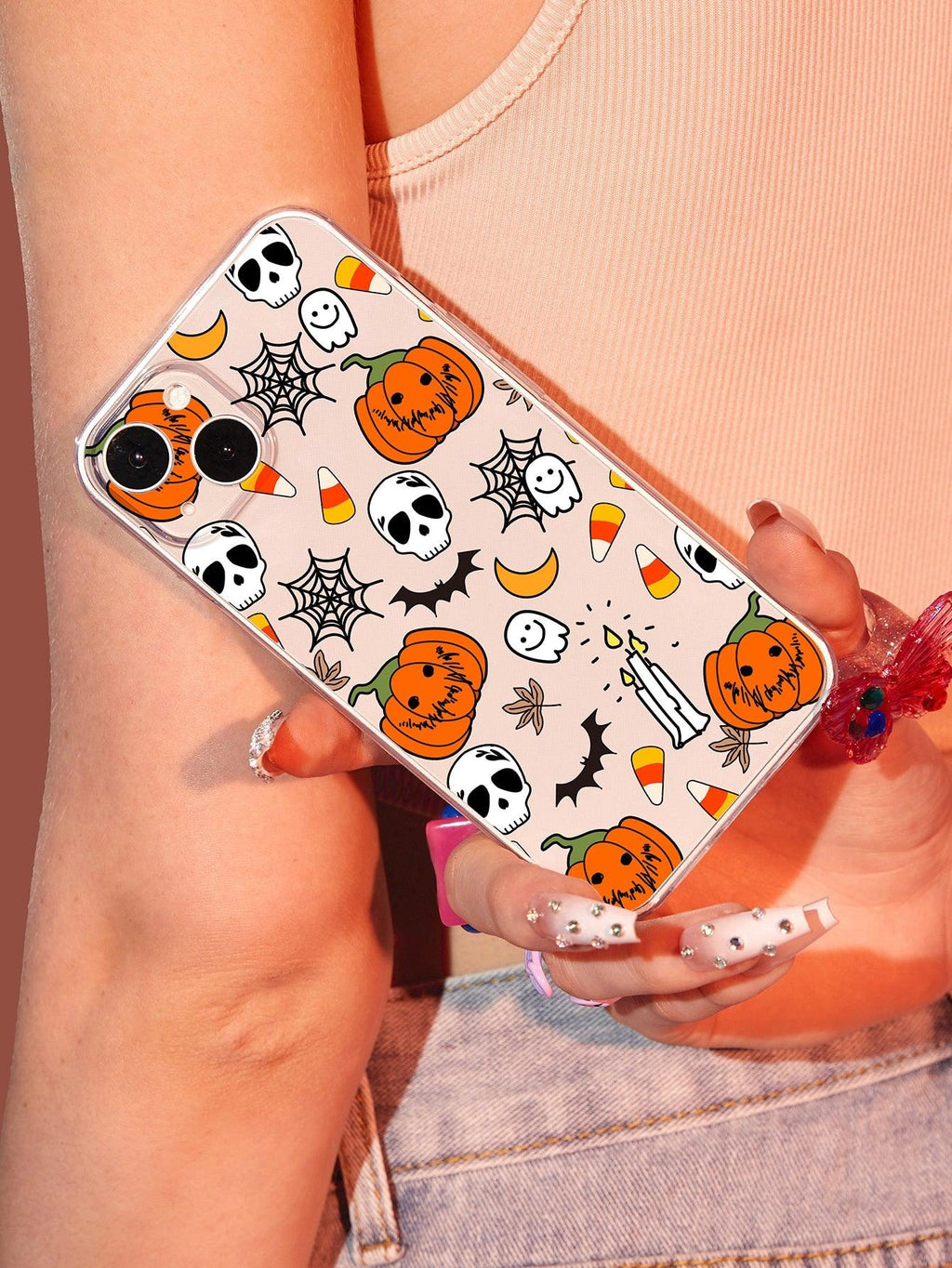 Clear Halloween Skeleton Pattern Phone Case - Lasercutwraps Shop