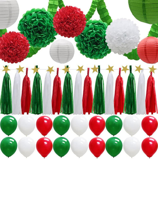 43pcs Christmas Party Garland & Pom Pom Flower & Paper Lantern & Balloon Set - Lasercutwraps Shop