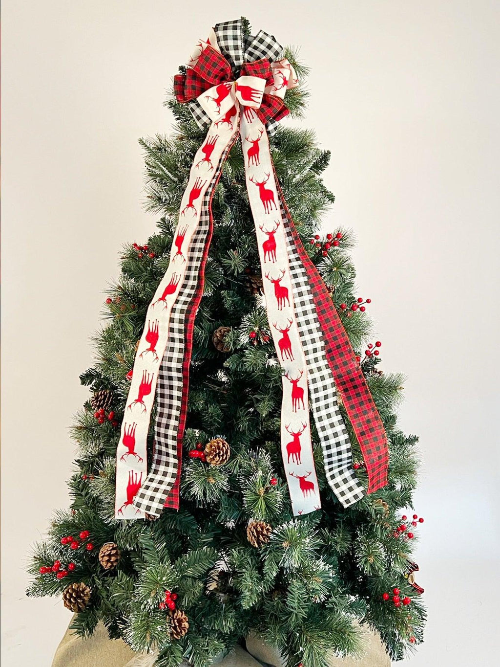 1pc Elk & Gingham Pattern Christmas Tree Decoration Bow - Lasercutwraps Shop