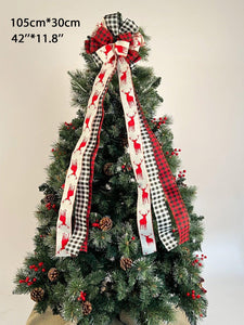 1pc Elk & Gingham Pattern Christmas Tree Decoration Bow - Lasercutwraps Shop