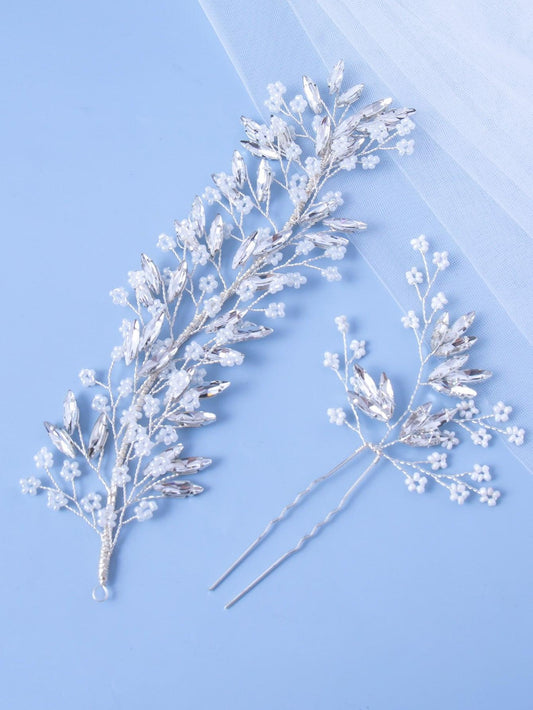 2pcs Rhinestone & Bead Decor Bridal Headwear Set - Lasercutwraps Shop