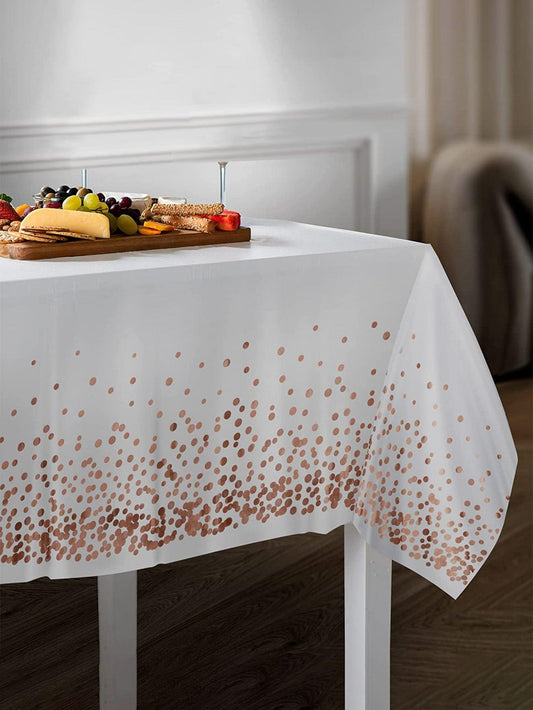 1pc Plastic Disposable Table Cover, Modernist Metallic Polka Dot Disposable Tablecloth For Party - Lasercutwraps Shop