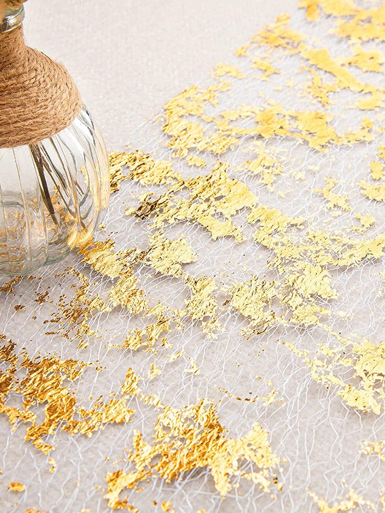 Metallic Disposable Table Runner, Gold Fiber Mesh Kitchen Table Runner, Table Decoration For Event Party - Lasercutwraps Shop