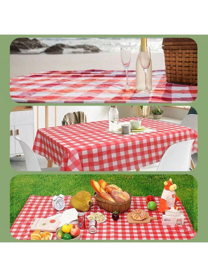 1pc PEVA Disposable Table Cover, Plaid Pattern Disposable Tablecloth For Party, Picnic - Lasercutwraps Shop