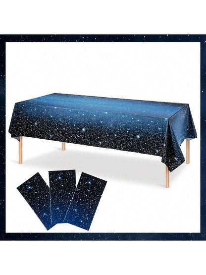 3pcs/pack 54'' X 108'' Space Galaxy Themed Disposable Tablecloth, Waterproof & Oil-proof Plastic Starry Sky Table Cover, Suitable For Space Theme Parties, Birthday Party Decorations - Lasercutwraps Shop