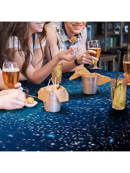 3pcs/pack 54'' X 108'' Space Galaxy Themed Disposable Tablecloth, Waterproof & Oil-proof Plastic Starry Sky Table Cover, Suitable For Space Theme Parties, Birthday Party Decorations - Lasercutwraps Shop