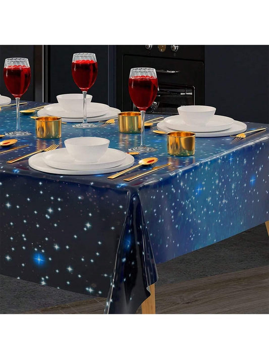 3pcs/pack 54'' X 108'' Space Galaxy Themed Disposable Tablecloth, Waterproof & Oil-proof Plastic Starry Sky Table Cover, Suitable For Space Theme Parties, Birthday Party Decorations - Lasercutwraps Shop