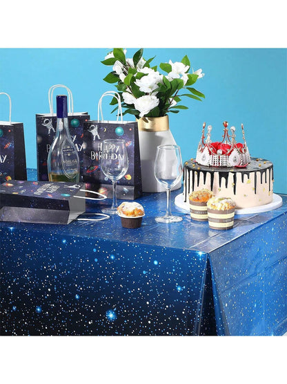 3pcs/pack 54'' X 108'' Space Galaxy Themed Disposable Tablecloth, Waterproof & Oil-proof Plastic Starry Sky Table Cover, Suitable For Space Theme Parties, Birthday Party Decorations - Lasercutwraps Shop