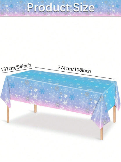 1pc Disposable Pe Tablecloth For Christmas Party Decoration, Blue/purple Snowflake Pattern Embossed - Lasercutwraps Shop