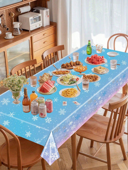 1pc Disposable Pe Tablecloth For Christmas Party Decoration, Blue/purple Snowflake Pattern Embossed - Lasercutwraps Shop