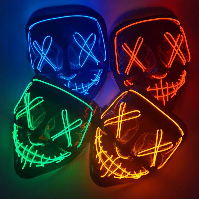 1P Scary Halloween Colplay Light Up Purge Mask Halloween Masquerade Party LED Face Masks for Kids Men Women Mask Glowing in Dark - Lasercutwraps Shop