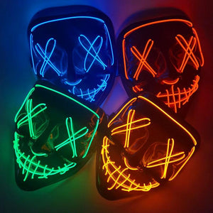 1P Scary Halloween Colplay Light Up Purge Mask Halloween Masquerade Party LED Face Masks for Kids Men Women Mask Glowing in Dark - Lasercutwraps Shop