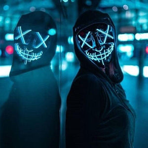 1P Scary Halloween Colplay Light Up Purge Mask Halloween Masquerade Party LED Face Masks for Kids Men Women Mask Glowing in Dark - Lasercutwraps Shop