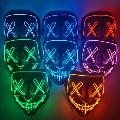 1P Scary Halloween Colplay Light Up Purge Mask Halloween Masquerade Party LED Face Masks for Kids Men Women Mask Glowing in Dark - Lasercutwraps Shop