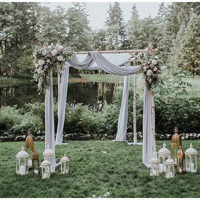 Wedding Arch Drapes 2 Panels 6 Yards White and Gray Sheer Chiffon Fabric Drapery Wedding Backdrop Decor - Lasercutwraps Shop