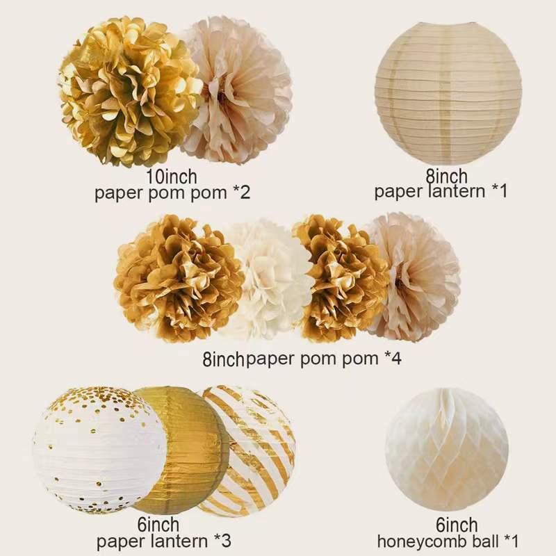 12PCS Tissue Pom Poms Gold Foil Dots Paper Lantern for Rustic Vintage Wedding Bridal Shower Baby Shower - Lasercutwraps Shop