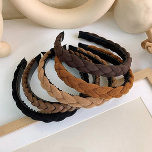 Neutral Brown Color Tone Braided Headband, Faux Suede Fabric Covered Headbands - Lasercutwraps Shop