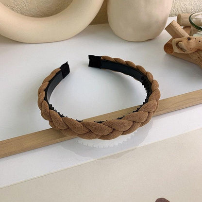 Neutral Brown Color Tone Braided Headband, Faux Suede Fabric Covered Headbands - Lasercutwraps Shop