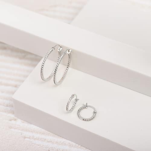 14K Gold Plated 925 Sterling Silver Post Cubic Zirconia Hoop Earrings | Small White Gold Hoops - Lasercutwraps Shop