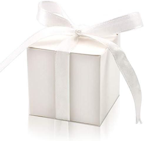 100 Pack Favor Boxes 2x2x2 inch Candy Boxes Silver Gift Boxes with Ribbons for Wedding Baby Shower - Lasercutwraps Shop