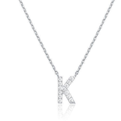 14K White Gold Plated Cubic Zirconia Initial Necklace | Letter Necklaces for Women - Lasercutwraps Shop