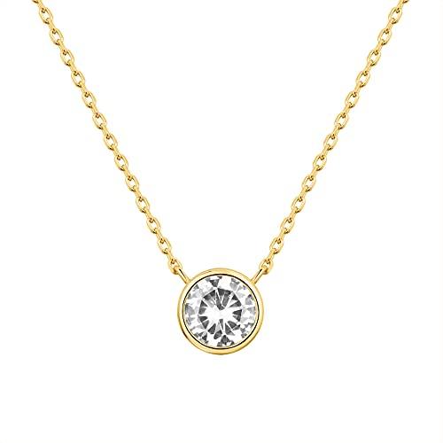 14K Yellow Gold Plated 1.00 ct (D Color, VVS Clarity) CZ Simulated Diamond Bezel-Set Solitaire Choker Necklace | Necklace for Women - Lasercutwraps Shop