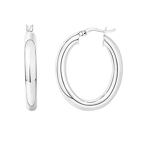 4K Gold Plated Sterling Silver Post Monet Oval Chunky Lightweight Hoop Earrings for Women in White Gold - Lasercutwraps Shop