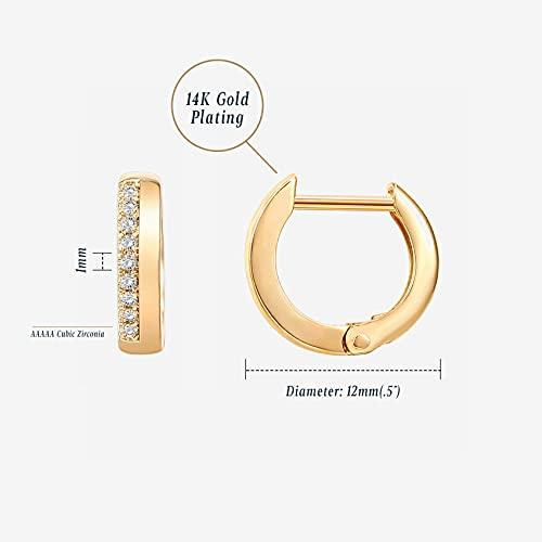 14K Gold Plated Sterling Silver Post Cubic Zirconia Huggie Earrings - Small Round Huggie Stud Fashion Hoop Earrings for Women in Yellow Gold Plating - Lasercutwraps Shop