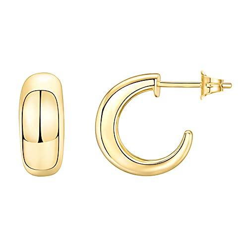 14K Gold Plated Sterling Silver Post Thick Huggie Earrings - Small Round Hoop Earrings in Yellow Gold - Lasercutwraps Shop