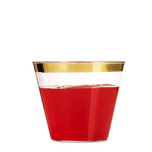 100 Gold Plastic Cups 9 Oz Clear Plastic Cups for Wedding and Birthday Decorations - Lasercutwraps Shop