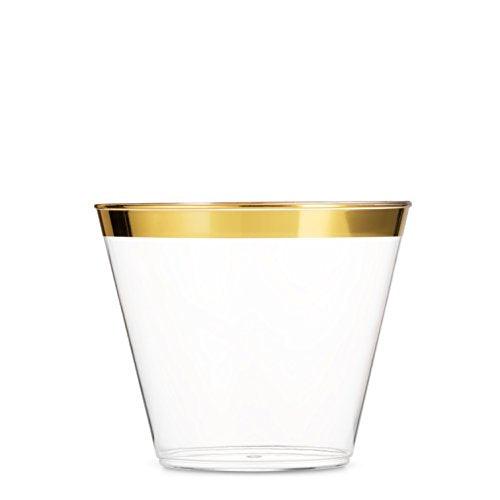 100 Gold Plastic Cups 9 Oz Clear Plastic Cups for Wedding and Birthday Decorations - Lasercutwraps Shop