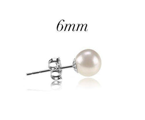 18K Gold Plated Sterling Silver Round Stud White Simulated Shell Pearl Earrings - Lasercutwraps Shop