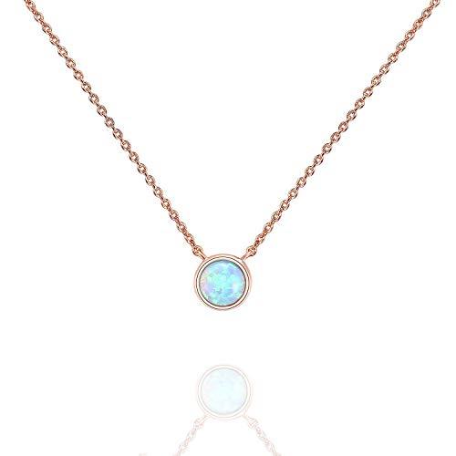 14K Rose Gold Plated Round Created White Opal Necklace | Opal Necklaces for Women - Lasercutwraps Shop