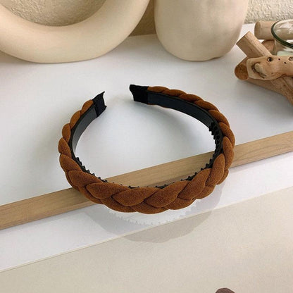 Neutral Brown Color Tone Braided Headband, Faux Suede Fabric Covered Headbands - Lasercutwraps Shop