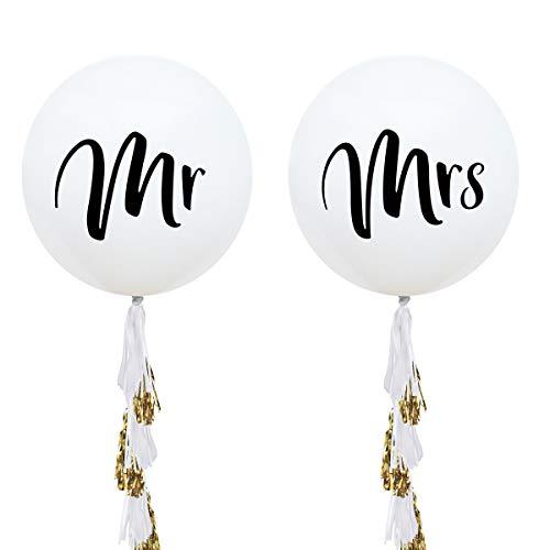 36 Inch Giant Wedding Balloons Mr. & Mrs. White balloons with Two Paper Tassel Garlands for Engagement Party Decorations Bachelorette Party Decorations - Lasercutwraps Shop