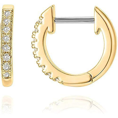 14K Yellow Gold Plated Post Cubic Zirconia Cuff Earring Huggie Stud - Lasercutwraps Shop