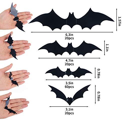 Bats Wall Decor,120 Pcs 3D Bat Halloween Decoration Stickers for Home Decor 4 Size Waterproof Black Spooky Bats for Room Decor - Lasercutwraps Shop
