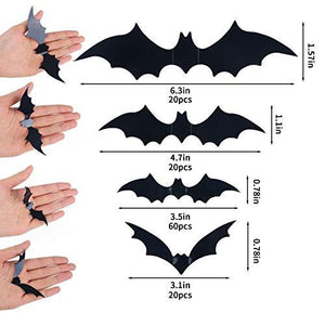 Bats Wall Decor,120 Pcs 3D Bat Halloween Decoration Stickers for Home Decor 4 Size Waterproof Black Spooky Bats for Room Decor - Lasercutwraps Shop