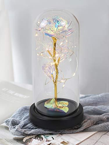 Christmas Rose Gift for her,Women's Gift Birthday Gifts Colorful Artificial Flower Rose Gift Led Light String on Colorful Flower, Last Forever in A Glass Dome, Unique Gift for Her,Thanksgiving Gift - Lasercutwraps Shop