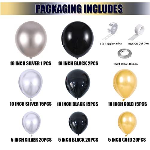 111PCS Black Gold and Silver Balloon Garland Arch Kit Metallic Black Metallic Gold Chrome Silver Latex Balloons - Lasercutwraps Shop