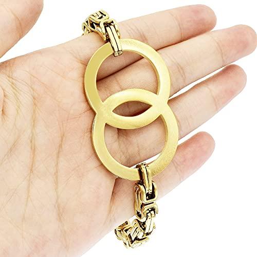 Bracelets For Women Gold Plated Jewelry Stainless Steel Hand Chain Byzantine Charm Link Double Circle Gold - Lasercutwraps Shop