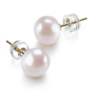 14K Gold Freshwater Cultured White Button Pearl Stud Earrings - Lasercutwraps Shop