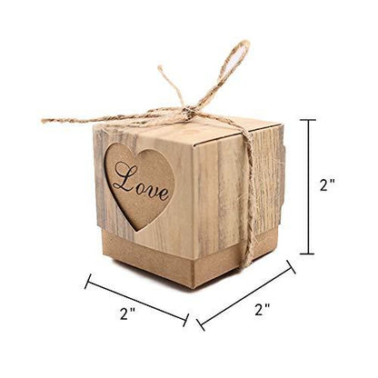 Rustic Candy Boxes,50pcs Wedding Favor Boxes,Love Kraft Bonbonniere Paper Gift Boxes with Burlap Jute Twine for Bridal Shower Wedding Christmas Decorations - Lasercutwraps Shop