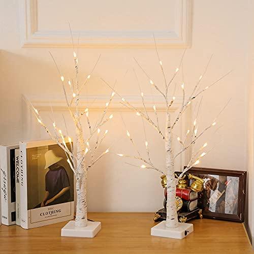 LED Lighted Birch Tree Set of 2, 24''2FT 24LED USB and Battery Powered Timer Warm White LED Artificial Branch Tabletop Fairy Tree Light for Home Party Thanksgiving Christmas Wedding Home Tree Decor - Lasercutwraps Shop