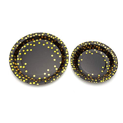 Black and Gold Party Supplies Golden Dot Disposable Tableware Serves 20 Guests - Lasercutwraps Shop