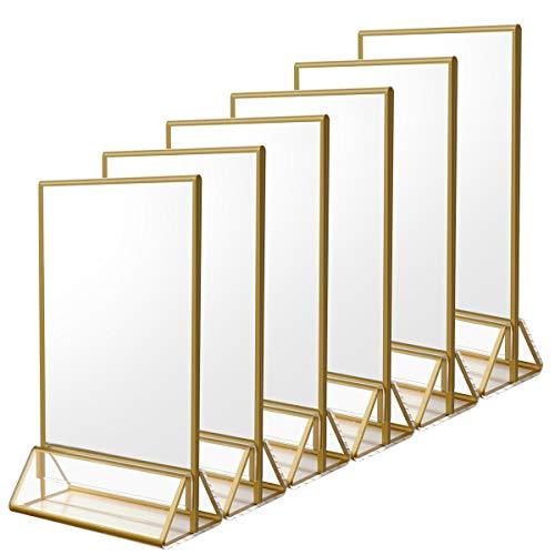 6pcs Clear Acrylic Sign Holder with Gold Borders for Wedding Table Numbers - Lasercutwraps Shop