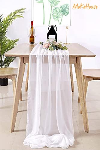 28x118 inch White Sheer Table Runner Overlay for Boho Wedding Bridal Party Decorations - Lasercutwraps Shop